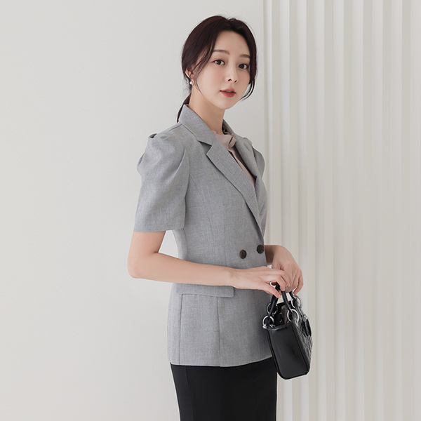 淑女 泡泡肩 修身 弹力 夹克
