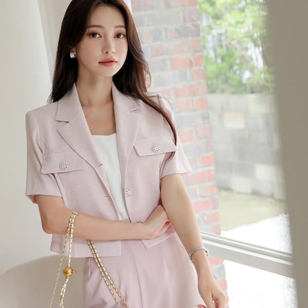 Coco 亚麻 质地 7分裤 夹克