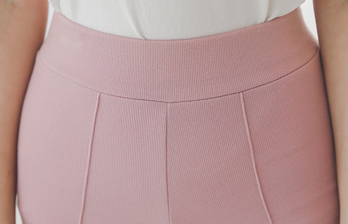 细褶 侧线开衩 松紧带 喇叭 弹力 裤子