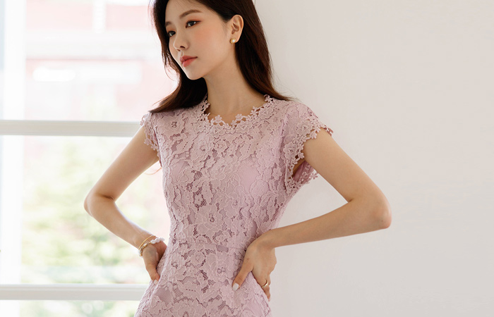浪漫 花纹 蕾丝 斯利姆 连衣裙