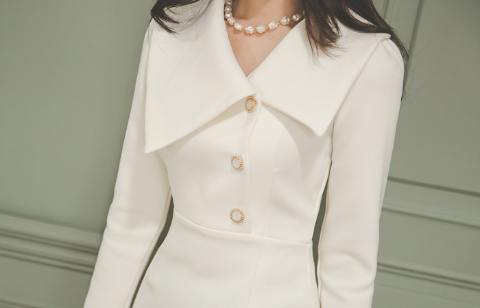 大衣领 三个扣子 修身弹力 连衣裙(winter)