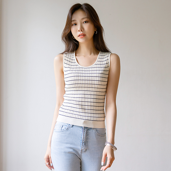 条纹 图案 夏天 条绒 背心 针织衫