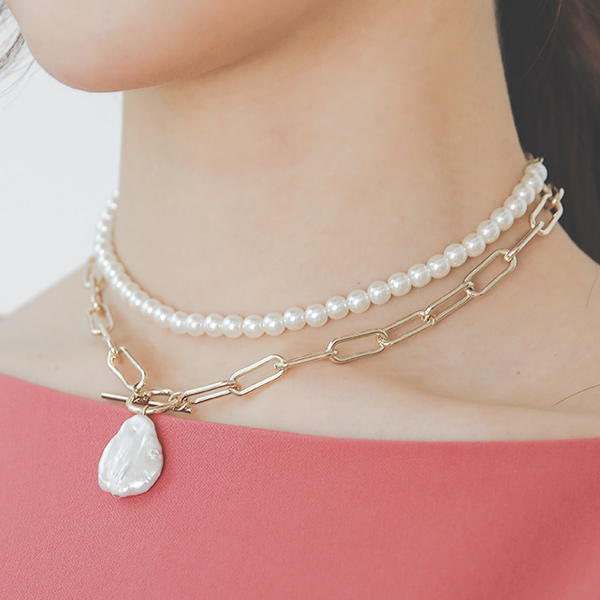链条 分层 珍珠 项链