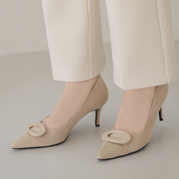翻毛皮 椭圆形 带扣 尖头高跟鞋