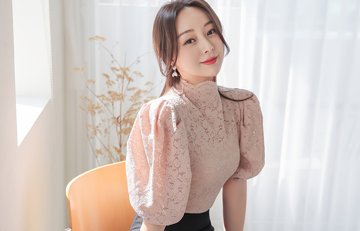 曲线 灯笼 袖子 高龄 蕾丝 罩衫