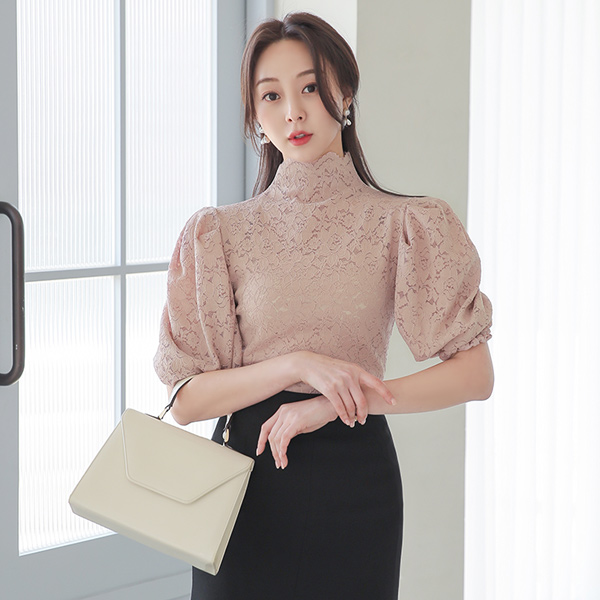 曲线 灯笼 袖子 高龄 蕾丝 罩衫