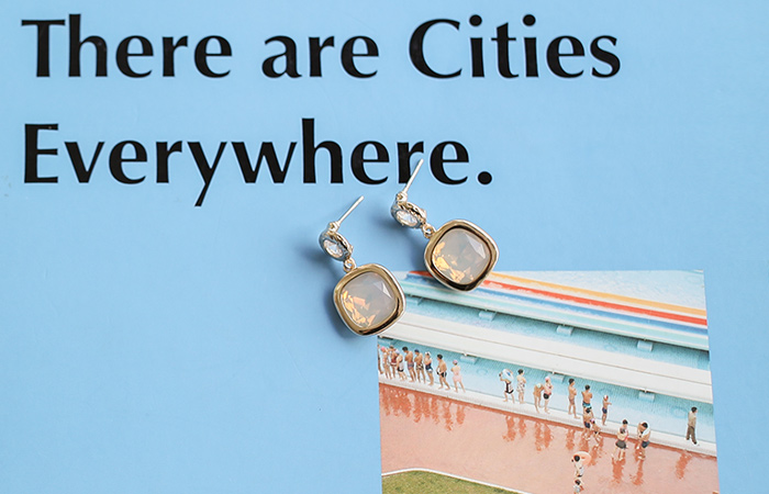 不透明的 镶钻 吊坠 耳环