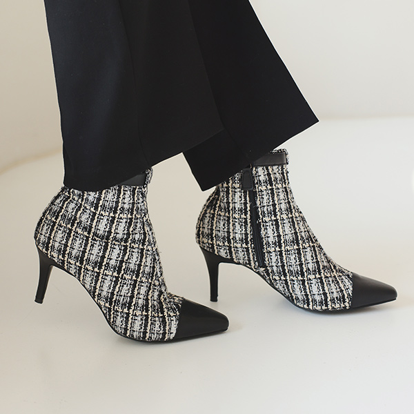 人造皮夹 点缀 粗呢 脚踝 靴子