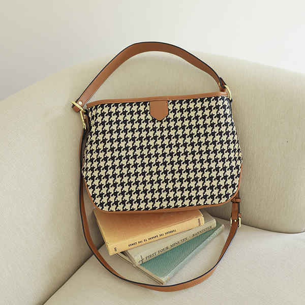 豹纹&犬牙格子花纹 肩膀 斜挎包