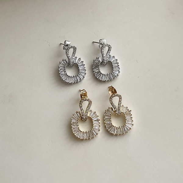 闪亮 镶钻 圆领 方形 耳环