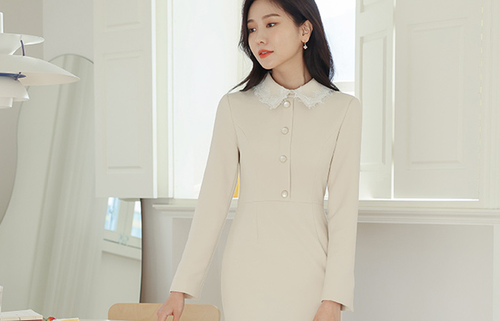 优雅 蕾丝 领子 美人鱼 连衣裙