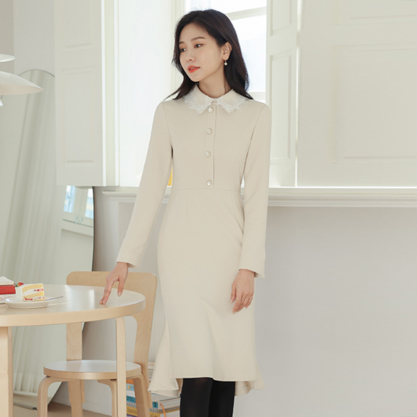 优雅 蕾丝 领子 美人鱼 连衣裙