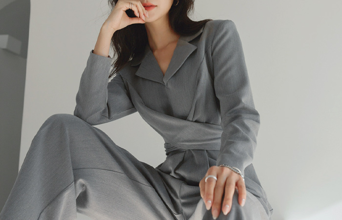 交叉 修身 领子 连体裤