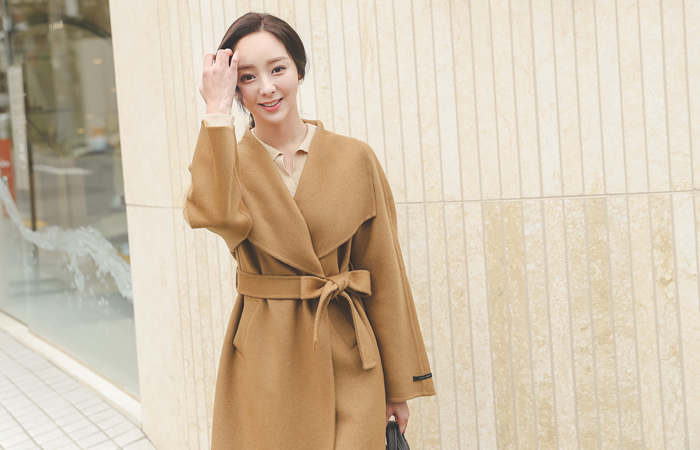 宽松 披巾领 羊毛 手工 大衣