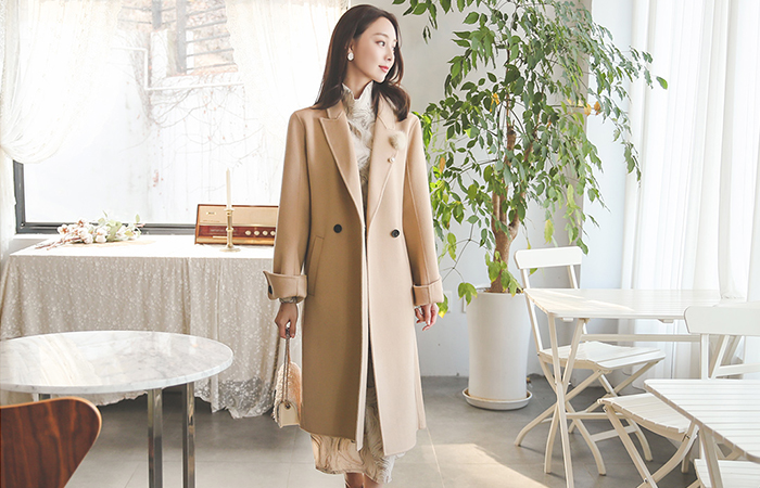 宽松 扣子 袖口 羊毛 手工 大衣