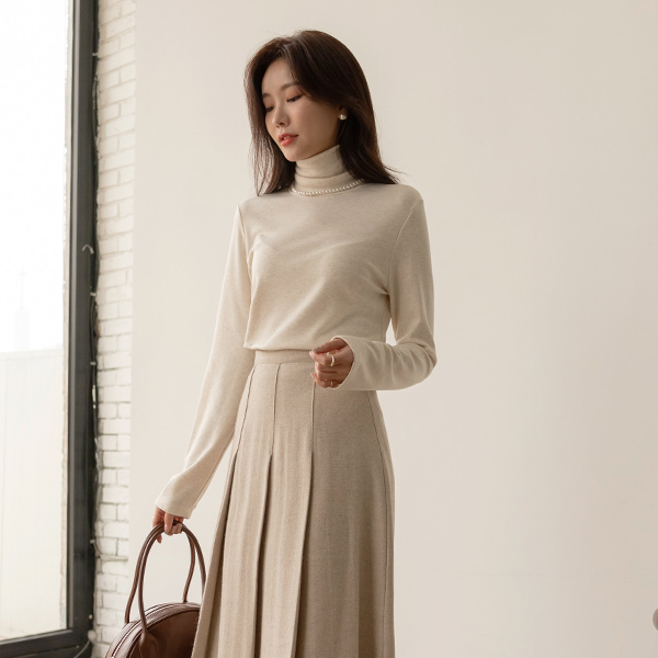 柔软的, 拉绒 内衬 高领T恤