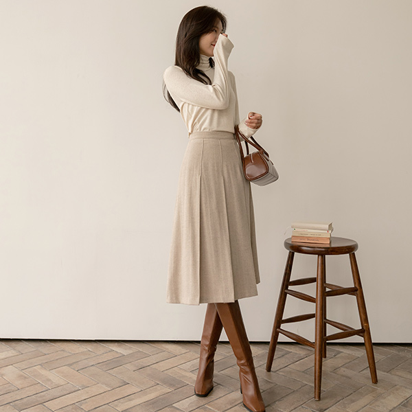 细褶 褶边 羊毛 裙子