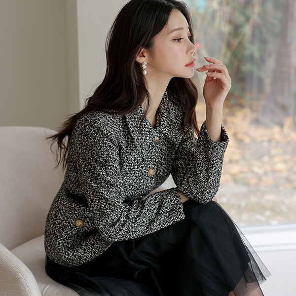 单领 黄金 扣子 粗呢 夹克