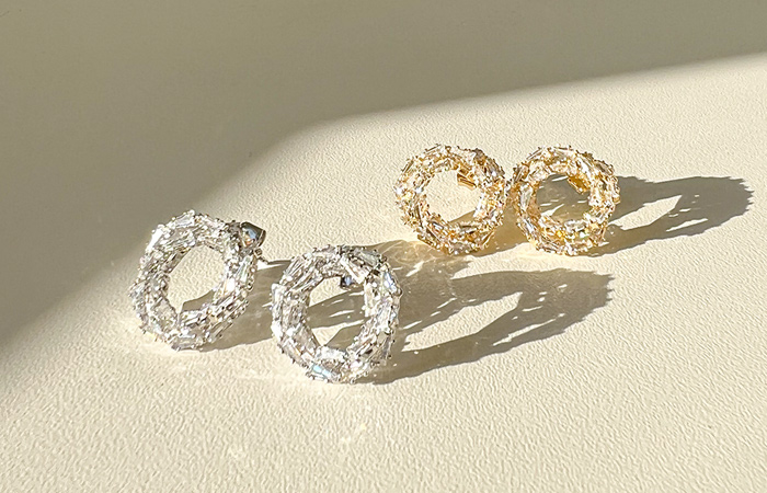 奢华裙 双 圆领 镶钻 耳环