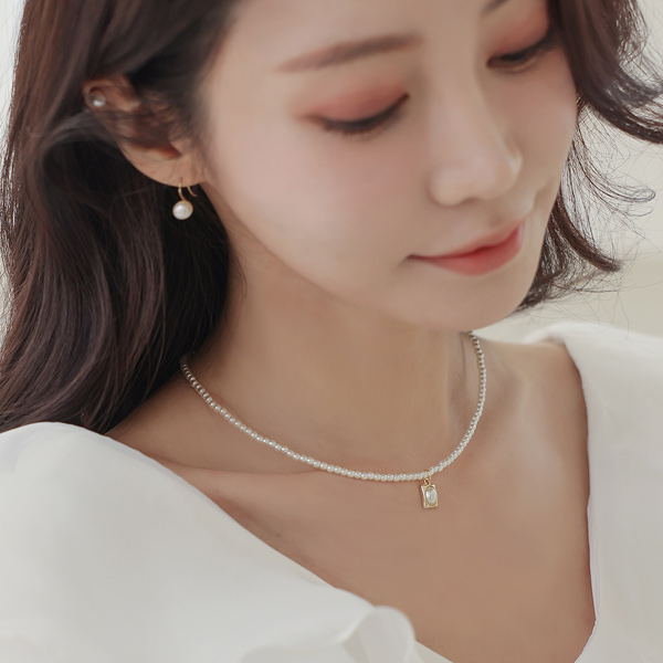 方形 挂坠 珍珠 项链 (3type)