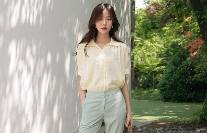 翻领 褶皱 肩膀 罩衫