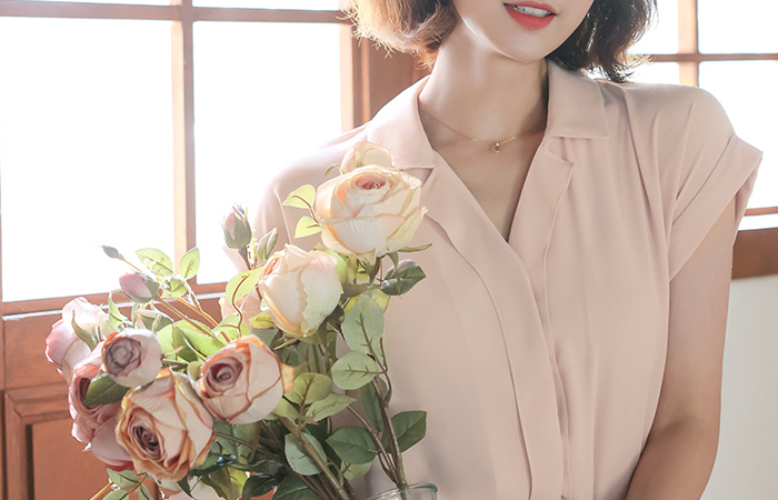 卷边 帽檐袖 隐藏 扣子 罩衫