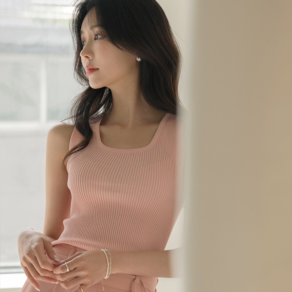 엔딩 方领 잔골지 背心 针织衫