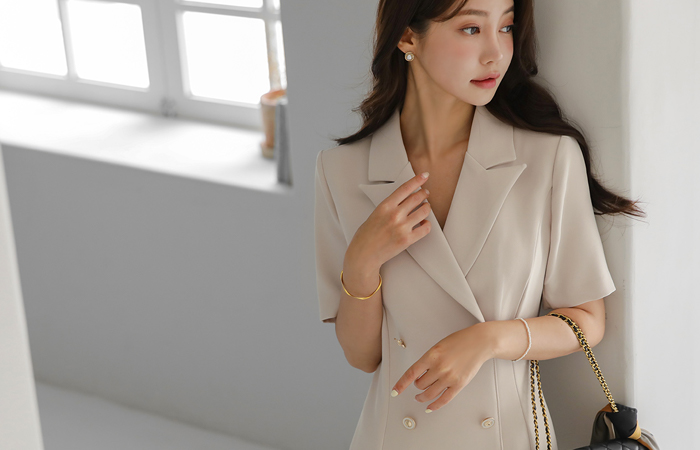 正装 裹身衣领 开叉 开衩 弹力 连衣裙(夏季)