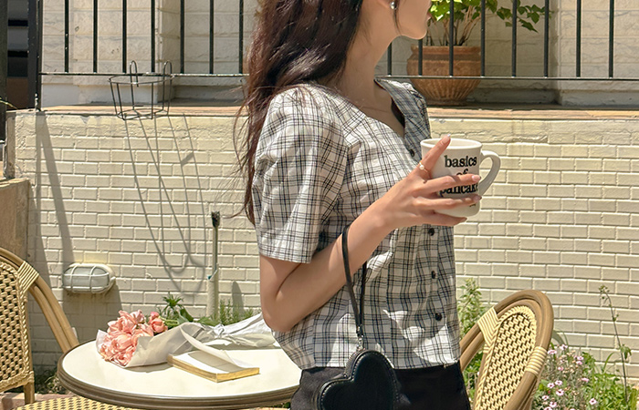 ODE 格子 图案 点缀 罩衫