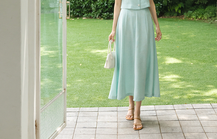 프린스 A字型 后侧松紧带 粗呢 长款 裙子