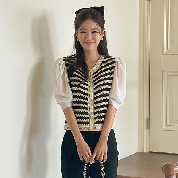 浪漫 雪纺 灯笼 袖 印花 开衫 针织衫