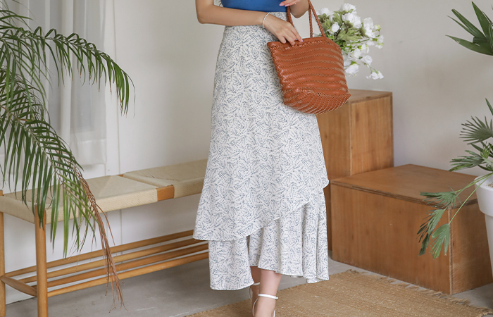 碎花 二重 喇叭 长款 裙子