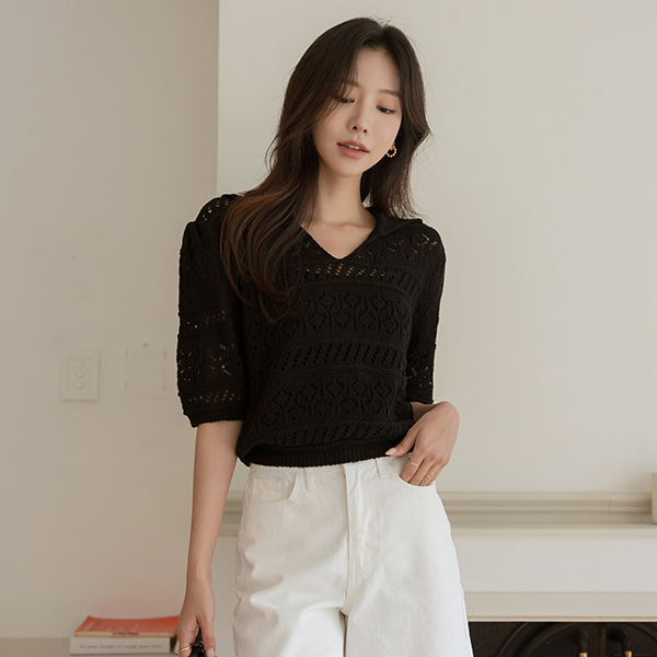 모아나 钻石纹 点缀 领子 针织衫