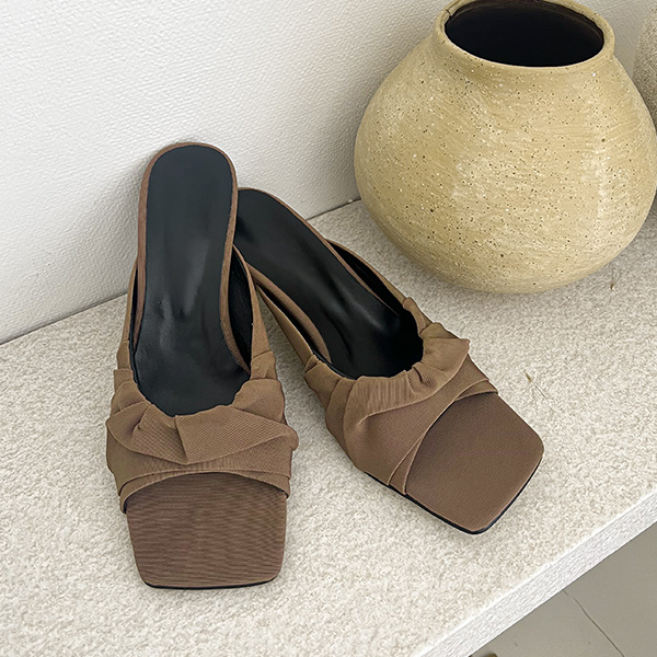 摩登 风格 오픈토 褶皱 高跟 高跟鞋