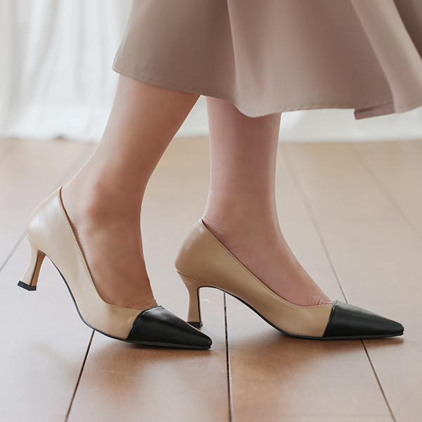 斯利姆 Black 前边 配色 细高跟 高跟鞋