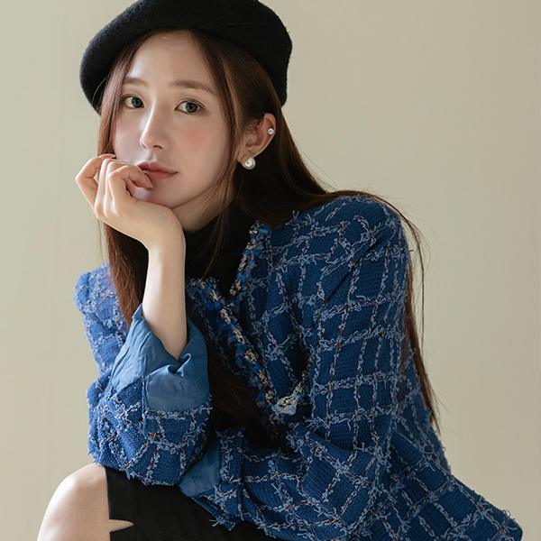Coco 粗呢 袖 开叉 点缀 夹克