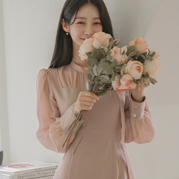 浪漫 雪纺 配色 领带 美人鱼 连衣裙