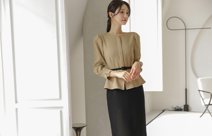 优雅 荷叶边 配色 束带 连衣裙