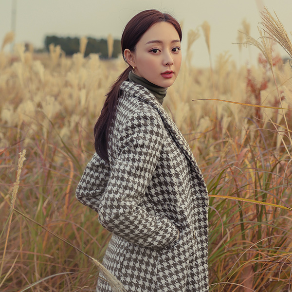 犬牙格子花纹 格子 A字型 双排扣 长款大衣