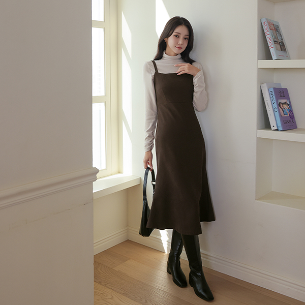 双 皮条/束带 灯芯绒 吊带 长款 连衣裙