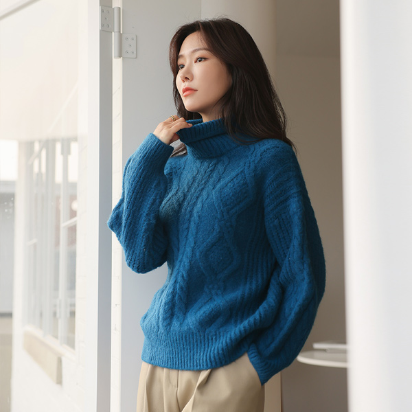 日常 颜色 麻花 高领 针织衫