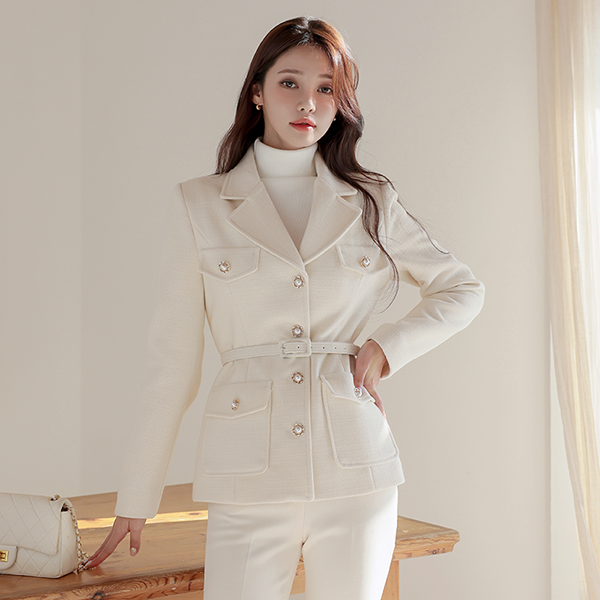 双口袋 花纹 扣子 粗呢 夹克(绗缝里料)