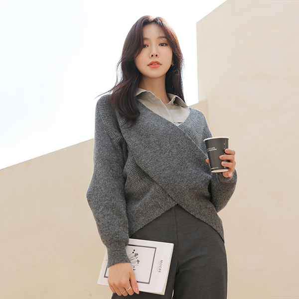 交叉 线条 细密 八字纹 宽松 针织衫