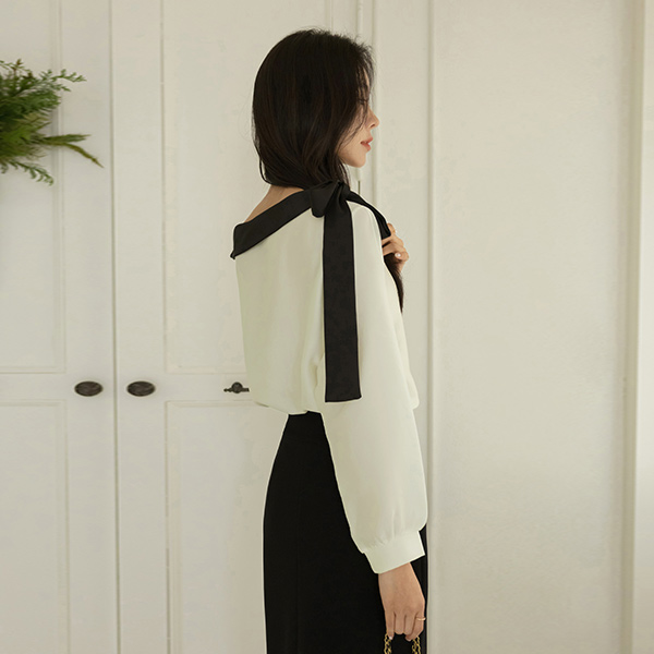 苗条 短上衣 露肩 蝴蝶结 领带 罩衫