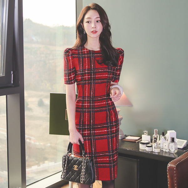 霍利 颜色 苏格兰格子 羊毛 连衣裙(H字型&美人鱼)