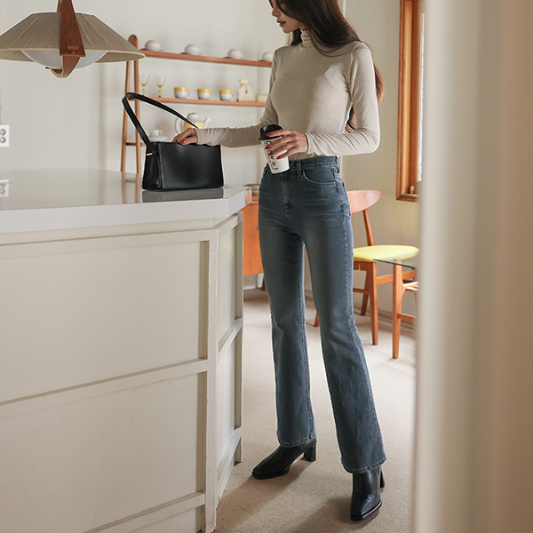 里面松紧带 弹力 喇叭 牛仔色 裤子 (衬里加绒)