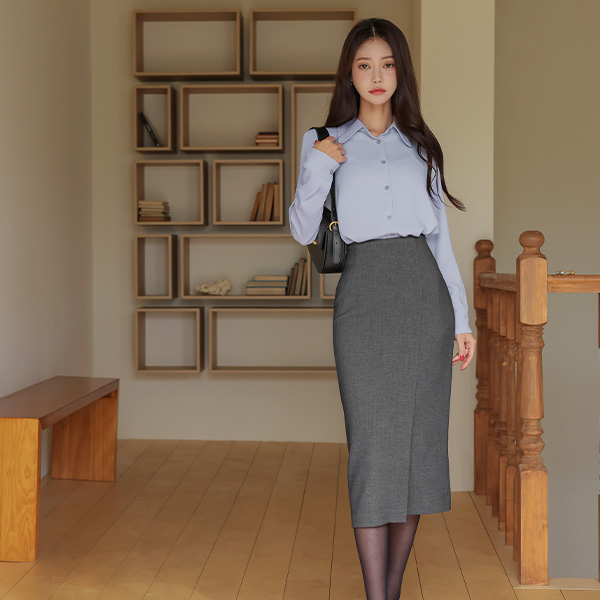 日常 高腰 侧纽 开衩 裙子 (衬里加绒)