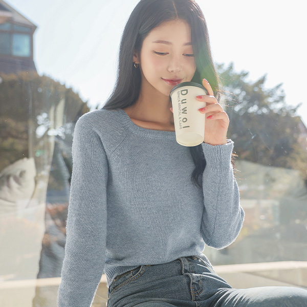 日常 方形 圆领 插肩 针织衫