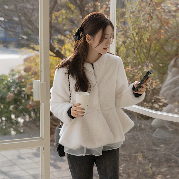 褶裥 层叠 柔软的 毛皮草 荷叶边 夹克