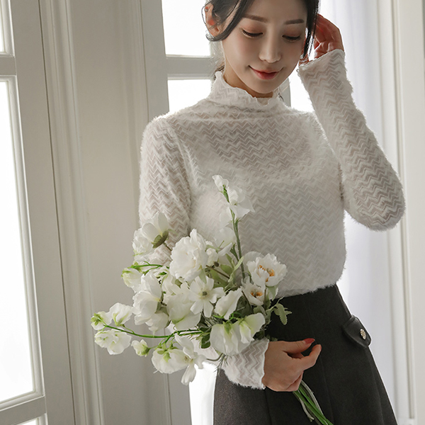 冬季 蓬松。 高龄 细密 透视 T恤衫